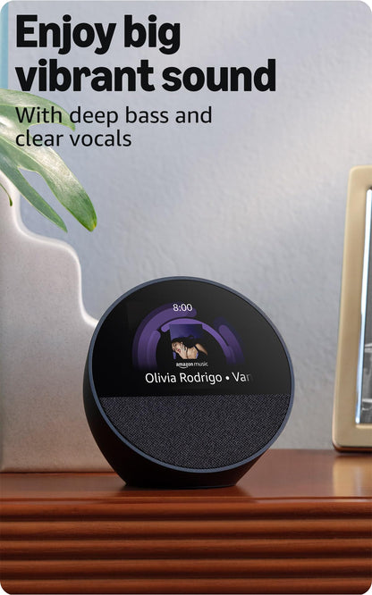 Amazon Echo Spot, Great for nightstands, offices and kitchens, Smart alarm clock with Alexa, Black - TechNova