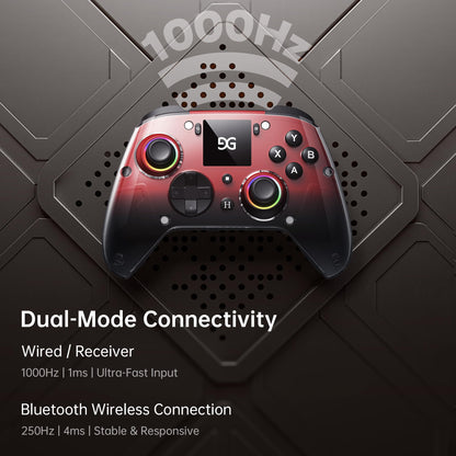 GUSGU G7 Wireless Gaming Controller with Interactive Screen, 1000Hz Polling Rate, Hall Joysticks & Triggers, 4 Programmable Buttons, Compatible with PC, Switch1, PS4, iOS, Android, Red - TechNova
