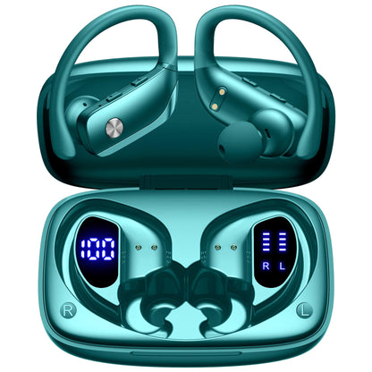bmani Ear Buds Wireless Earbuds Bluetooth Headphones with 80H Playtime LED Display Case, Over - Ear Hook with Mic, Stereo Sound, Easy Button Controls, Sports Earphones for Running Workout Gym Black - TechNova