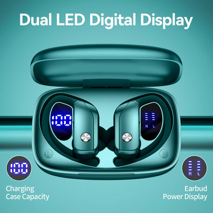 bmani Ear Buds Wireless Earbuds Bluetooth Headphones with 80H Playtime LED Display Case, Over - Ear Hook with Mic, Stereo Sound, Easy Button Controls, Sports Earphones for Running Workout Gym Black - TechNova