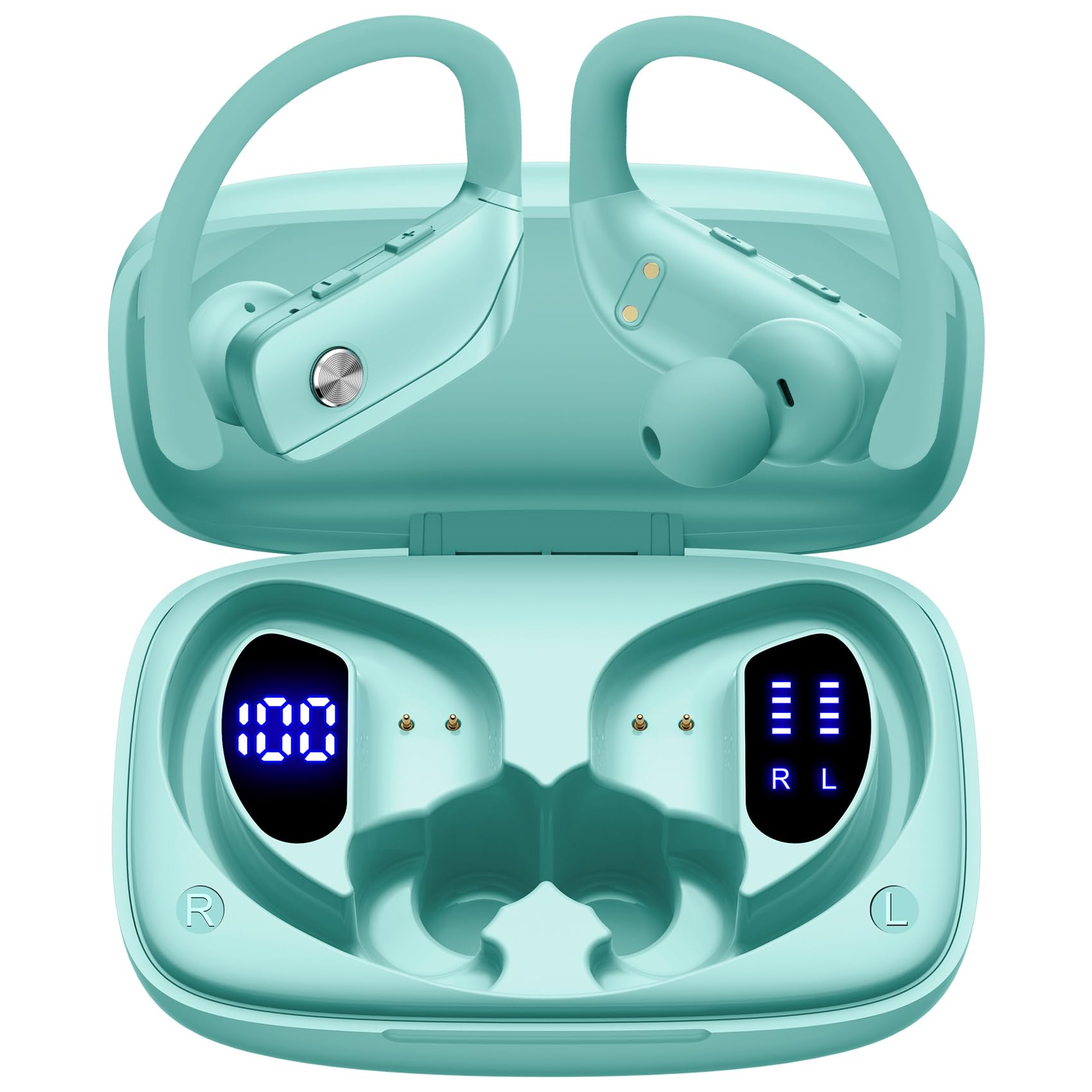 bmani Ear Buds Wireless Earbuds Bluetooth Headphones with 80H Playtime LED Display Case, Over - Ear Hook with Mic, Stereo Sound, Easy Button Controls, Sports Earphones for Running Workout Gym Black - TechNova