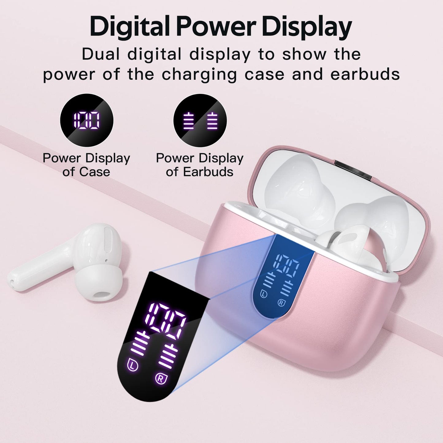 TAGRY Bluetooth Headphones True Wireless Earbuds 60H Playback LED Power Display Earphones with Wireless Charging Case IPX5 Waterproof in - Ear Ear buds with Mic for TV Smart Phone Laptop Computer Sports - TechNova