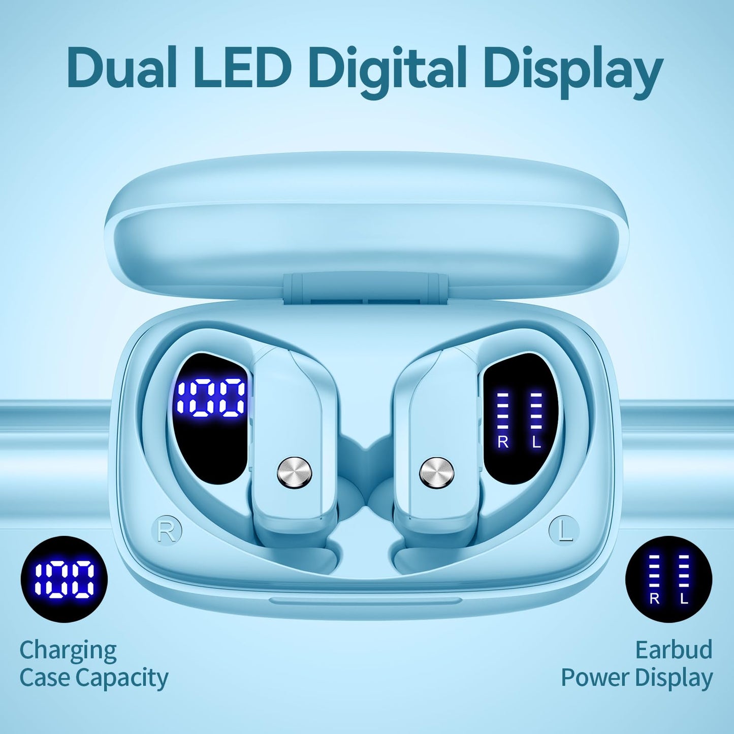 bmani Ear Buds Wireless Earbuds Bluetooth Headphones with 80H Playtime LED Display Case, Over - Ear Hook with Mic, Stereo Sound, Easy Button Controls, Sports Earphones for Running Workout Gym Black - TechNova