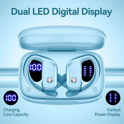 bmani Ear Buds Wireless Earbuds Bluetooth Headphones with 80H Playtime LED Display Case, Over - Ear Hook with Mic, Stereo Sound, Easy Button Controls, Sports Earphones for Running Workout Gym Black - TechNova