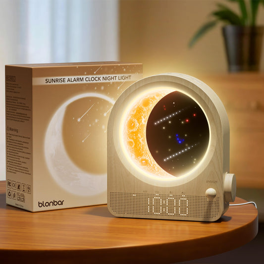 Sunrise Alarm Clocks for Bedrooms, Stepless Dimmable Moon Lamp Dual Alarm Clock Wake Up Light with 12Levels Volume for Heavy Sleepers, 10 Natural Sounds with Timer, Gifts for Women - TechNova