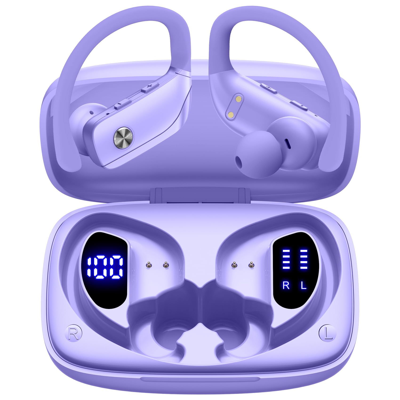 bmani Ear Buds Wireless Earbuds Bluetooth Headphones with 80H Playtime LED Display Case, Over - Ear Hook with Mic, Stereo Sound, Easy Button Controls, Sports Earphones for Running Workout Gym Black - TechNova