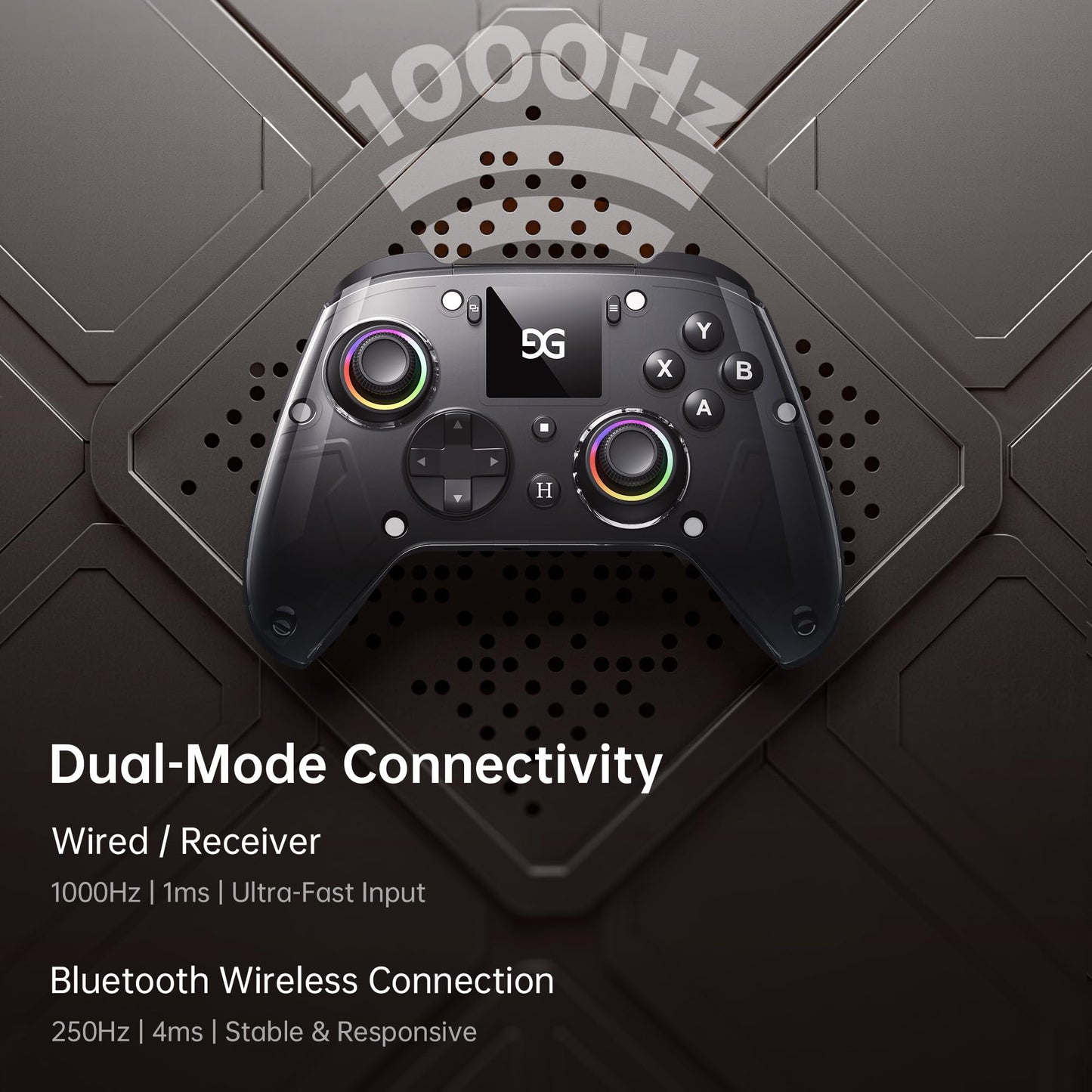 GUSGU G7 Wireless Gaming Controller with Interactive Screen, 1000Hz Polling Rate, Hall Joysticks & Triggers, 4 Programmable Buttons, Compatible with PC, Switch1, PS4, iOS, Android, Red - TechNova