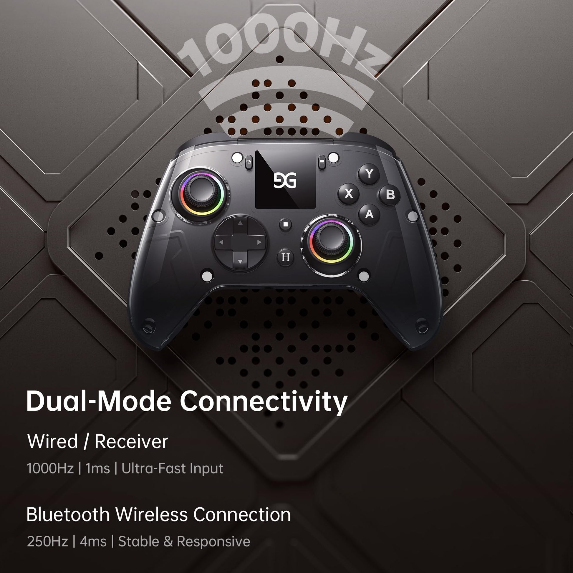 GUSGU G7 Wireless Gaming Controller with Interactive Screen, 1000Hz Polling Rate, Hall Joysticks & Triggers, 4 Programmable Buttons, Compatible with PC, Switch1, PS4, iOS, Android, Red - TechNova