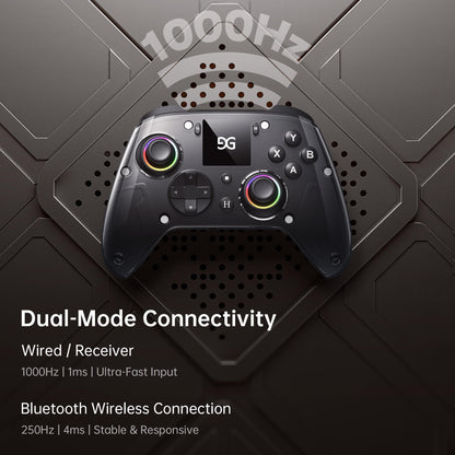 GUSGU G7 Wireless Gaming Controller with Interactive Screen, 1000Hz Polling Rate, Hall Joysticks & Triggers, 4 Programmable Buttons, Compatible with PC, Switch1, PS4, iOS, Android, Red - TechNova