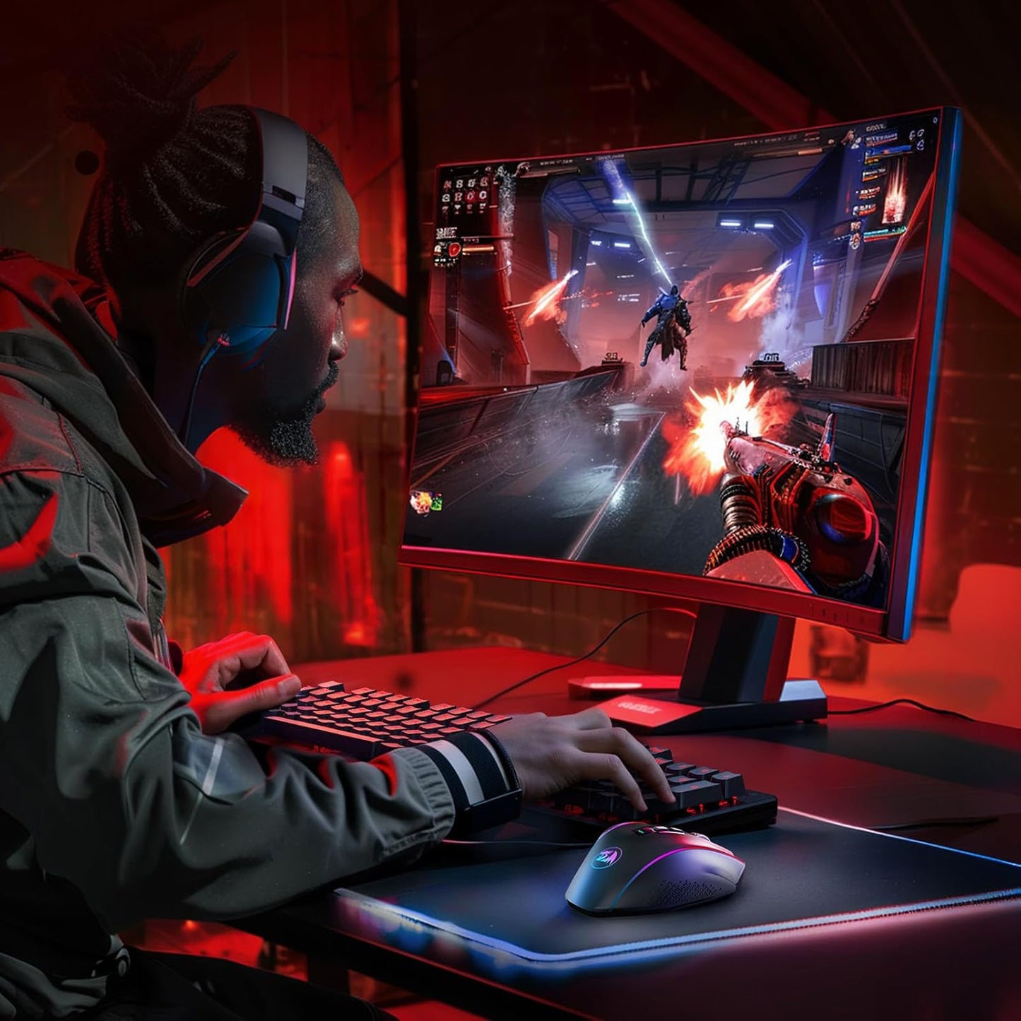 Redragon Wireless Gaming Mouse, MMO Gaming Mouse UP 16,000 DPI, 16 Macro Programmable Buttons, RGB Rechargeable with 12 Side Buttons, 70Hrs for PC Laptop MOBA FPS, M901P - KS - TechNova