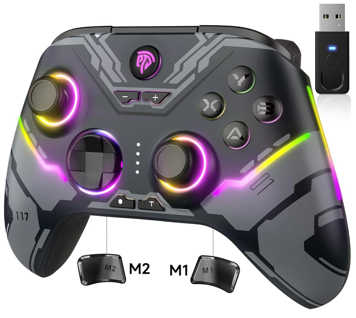 EasySMX X15 PC Controller - Enhanced Wireless Bluetooth Controller with Hall Joysticks/Hall Triggers/RGB Lighting - No Stick Drift, No Dead Zone - Work for Windows PC, Android, Steam and Switch - TechNova