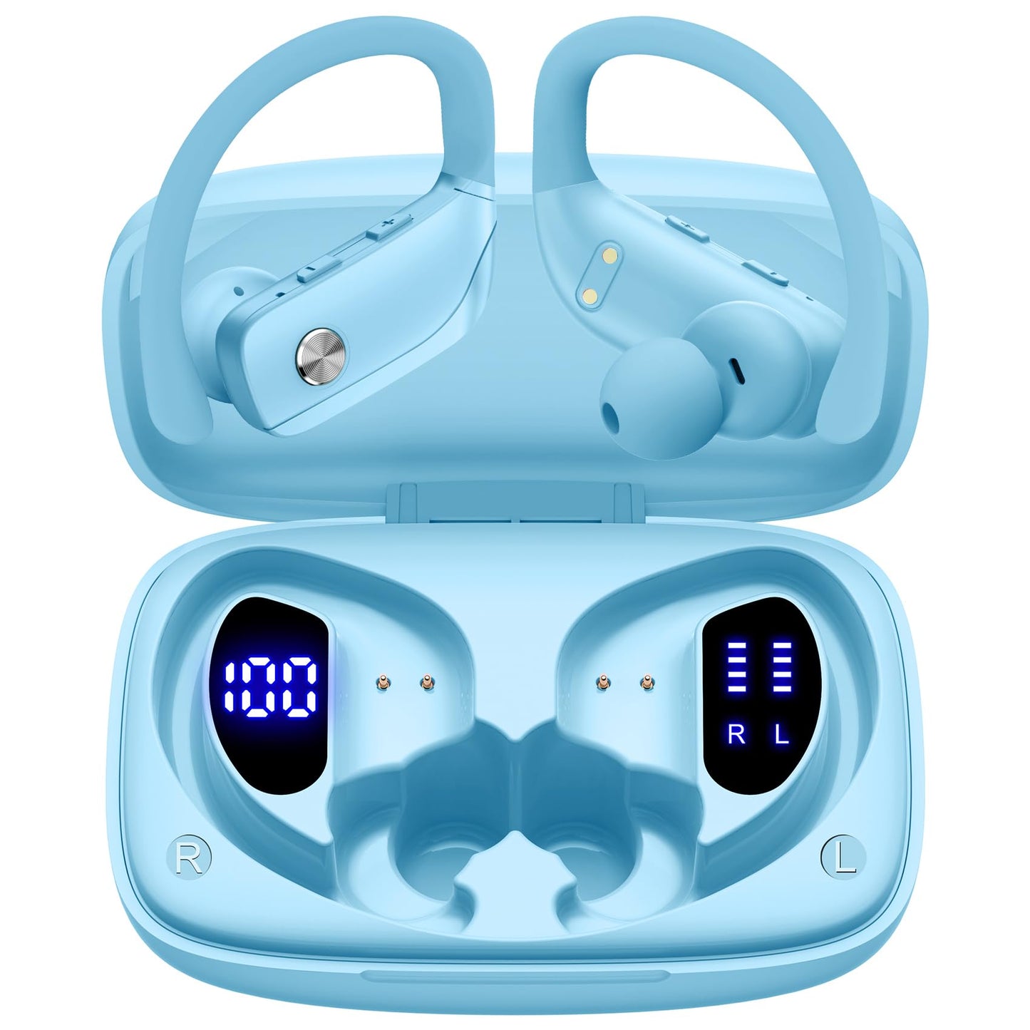 bmani Ear Buds Wireless Earbuds Bluetooth Headphones with 80H Playtime LED Display Case, Over - Ear Hook with Mic, Stereo Sound, Easy Button Controls, Sports Earphones for Running Workout Gym Black - TechNova