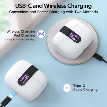 TAGRY Bluetooth Headphones True Wireless Earbuds 60H Playback LED Power Display Earphones with Wireless Charging Case IPX5 Waterproof in - Ear Ear buds with Mic for TV Smart Phone Laptop Computer Sports - TechNova