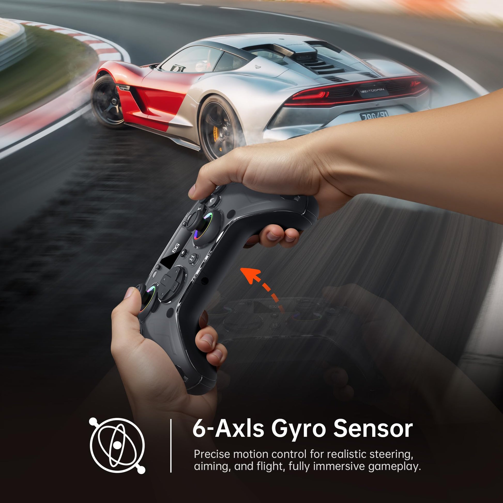 GUSGU G7 Wireless Gaming Controller with Interactive Screen, 1000Hz Polling Rate, Hall Joysticks & Triggers, 4 Programmable Buttons, Compatible with PC, Switch1, PS4, iOS, Android, Red - TechNova