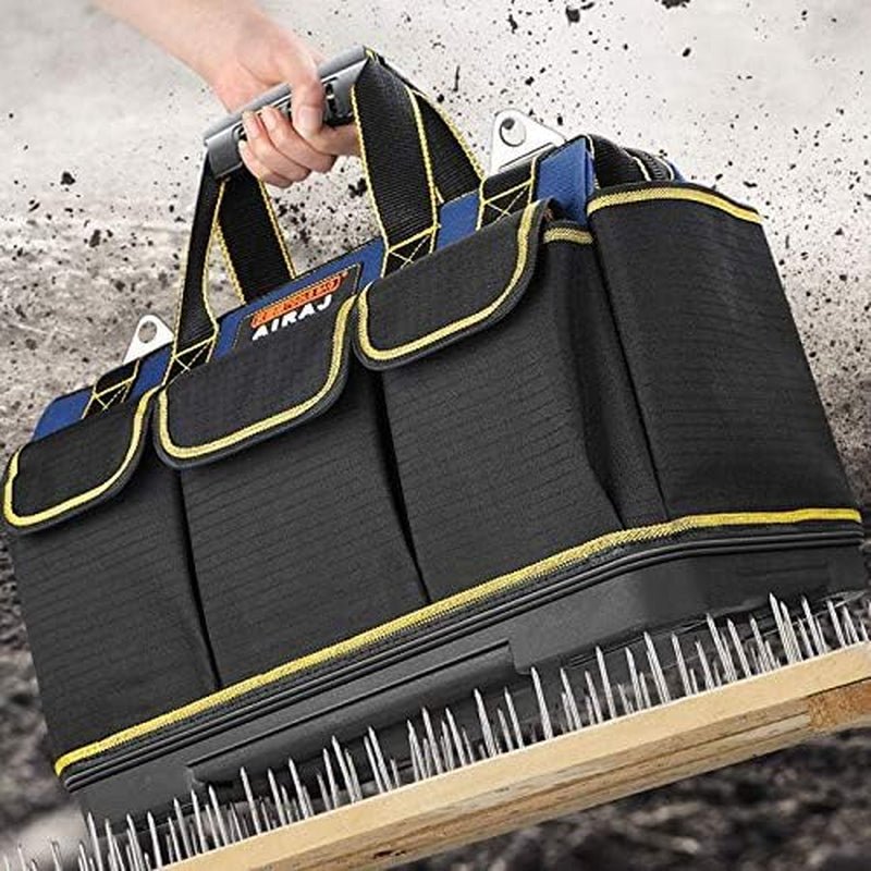 16 Inch Wide Mouth Heavy Duty Tool Bag for Men - Waterproof Base, Professional Organizer - TechNova