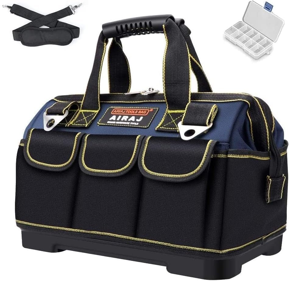 16 Inch Wide Mouth Heavy Duty Tool Bag for Men - Waterproof Base, Professional Organizer - TechNova