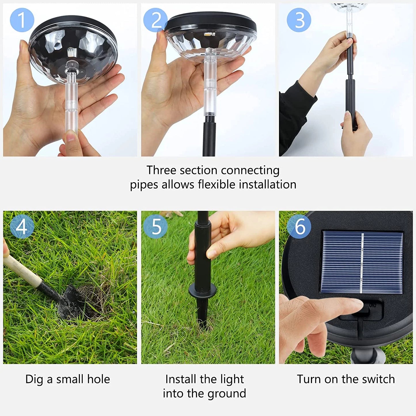 6 Pack Outdoor Solar Dual Mode Waterproof LED Lights - White & Multi-Color - TechNova