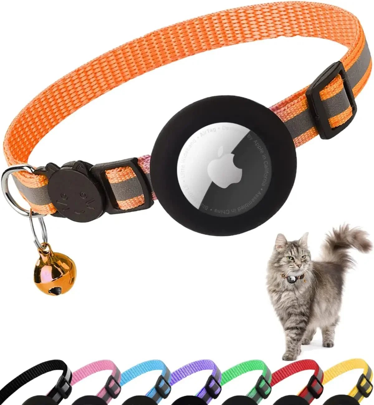 ATUBAN Airtag Cat Collar Breakaway, Reflective Kitten Collar with Apple Air Tag Holder and Bell for Girl Boy Cats, 0.4 Inches - TechNova
