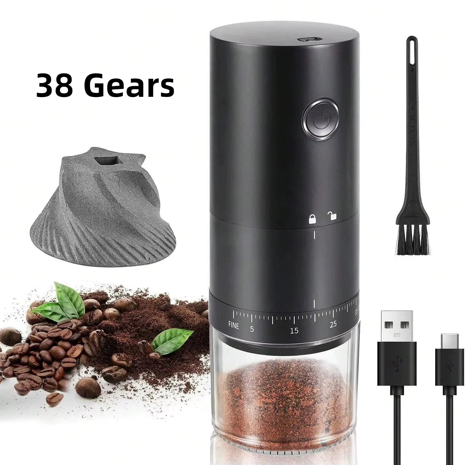 2024 Portable Electric Coffee Grinder with 38 Gears Adjustment and Long Battery Life - TechNova