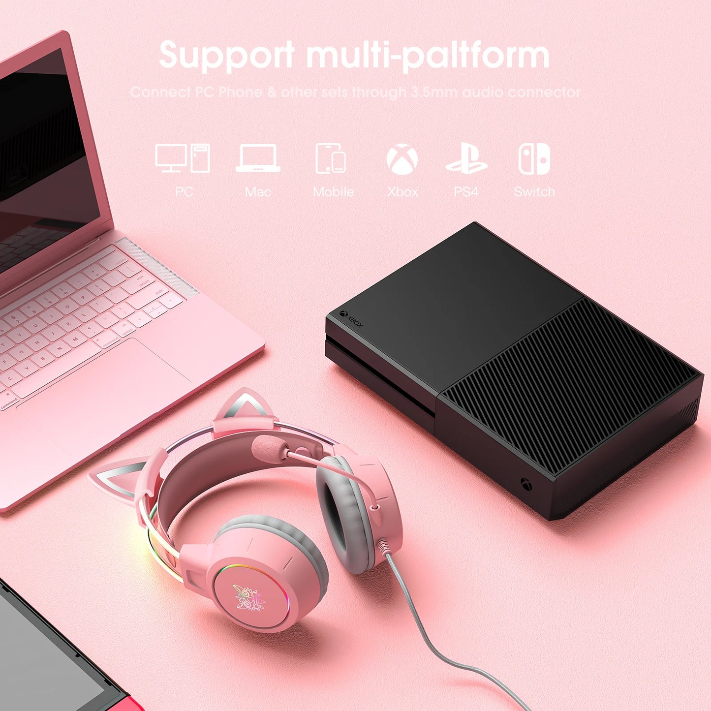 X15 Pro Wired Headphones with RGB Head Beam Flexible Mic Button Control Gaming Headset Gamer for Compute PC - TechNova