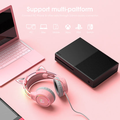 X15 Pro Wired Headphones with RGB Head Beam Flexible Mic Button Control Gaming Headset Gamer for Compute PC - TechNova