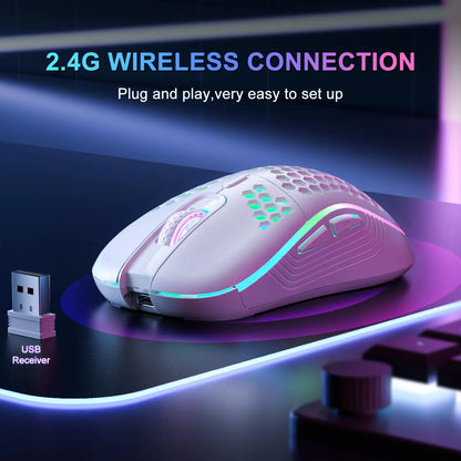 2.4GHz Wireless RGB Backlit Gaming Mouse with 6 Buttons, 3 - Speed DPI, Type C Rechargeable, Ergonomic Honeycomb Design - TechNova