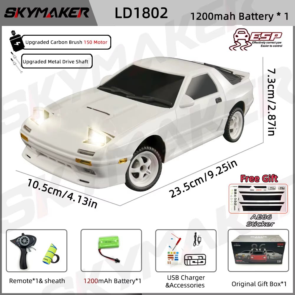 AE86 Model LD1801 RX-7 FC LD1802 1:18 RC Drift Car 1/18 2.4G Remote Control ESP Gyroscope LED Mini RC Racing Car  - TechNova