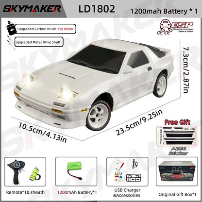 AE86 Model LD1801 RX-7 FC LD1802 1:18 RC Drift Car 1/18 2.4G Remote Control ESP Gyroscope LED Mini RC Racing Car  - TechNova