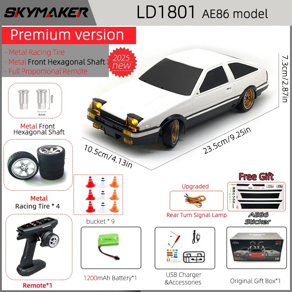 AE86 Model LD1801 RX-7 FC LD1802 1:18 RC Drift Car 1/18 2.4G Remote Control ESP Gyroscope LED Mini RC Racing Car - TechNova