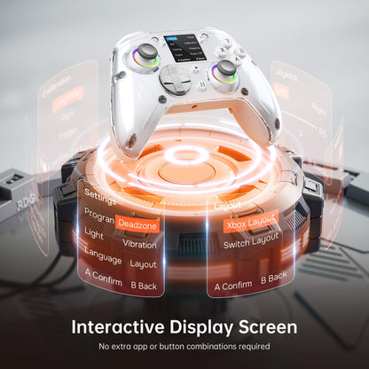 GUSGU G7 Wireless Gaming Controller with Interactive Screen, 1000Hz Polling Rate, Hall Joysticks & Triggers, 4 Programmable Buttons, Compatible with PC, Switch1, PS4, iOS, Android, Red - TechNova