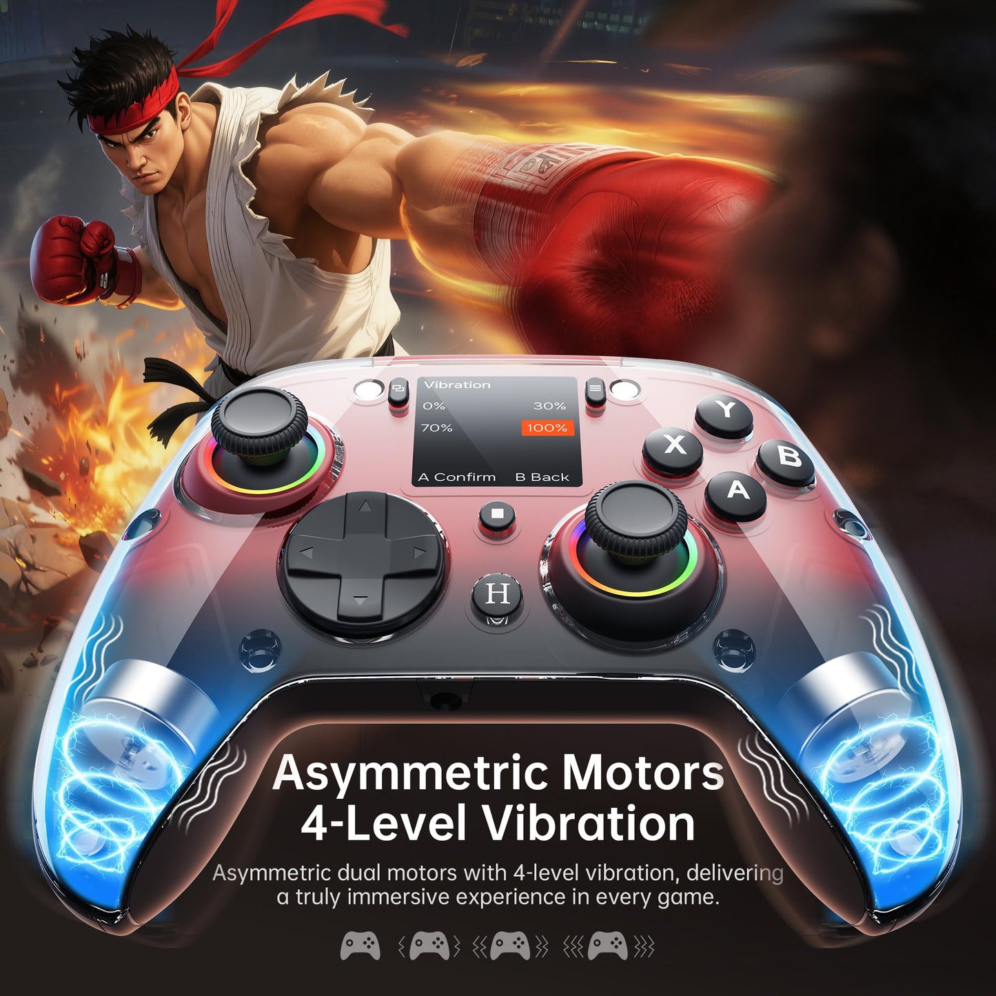 GUSGU G7 Wireless Gaming Controller with Interactive Screen, 1000Hz Polling Rate, Hall Joysticks & Triggers, 4 Programmable Buttons, Compatible with PC, Switch1, PS4, iOS, Android, Red - TechNova