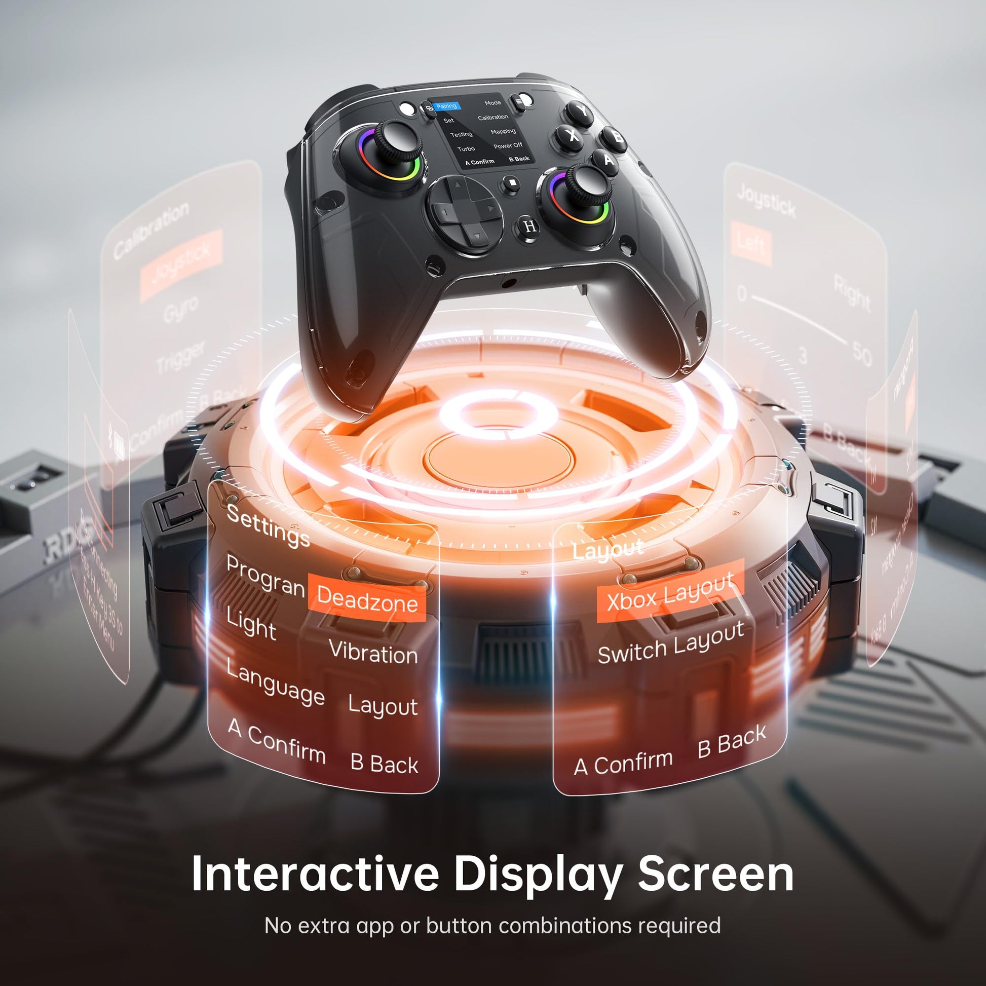 GUSGU G7 Wireless Gaming Controller with Interactive Screen, 1000Hz Polling Rate, Hall Joysticks & Triggers, 4 Programmable Buttons, Compatible with PC, Switch1, PS4, iOS, Android, Red - TechNova