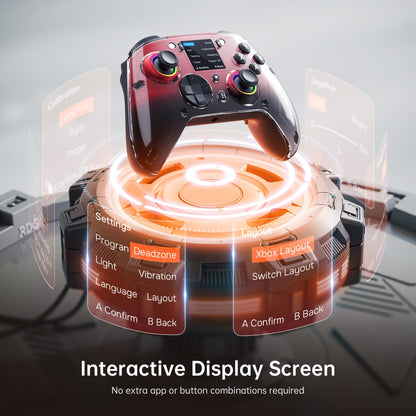 GUSGU G7 Wireless Gaming Controller with Interactive Screen, 1000Hz Polling Rate, Hall Joysticks & Triggers, 4 Programmable Buttons, Compatible with PC, Switch1, PS4, iOS, Android, Red - TechNova