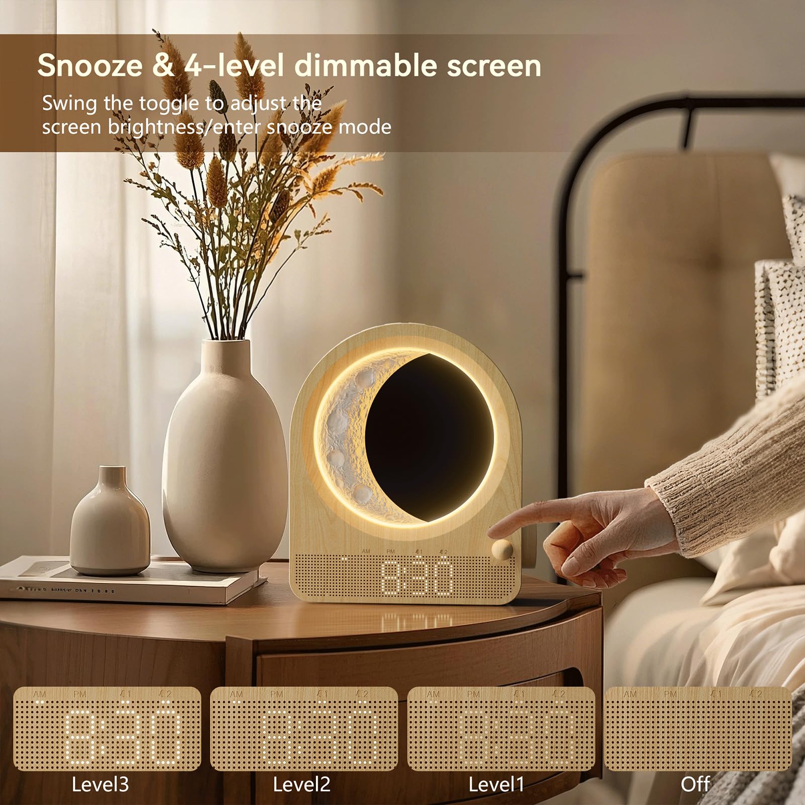 Sunrise Alarm Clocks for Bedrooms, Stepless Dimmable Moon Lamp Dual Alarm Clock Wake Up Light with 12Levels Volume for Heavy Sleepers, 10 Natural Sounds with Timer, Gifts for Women - TechNova