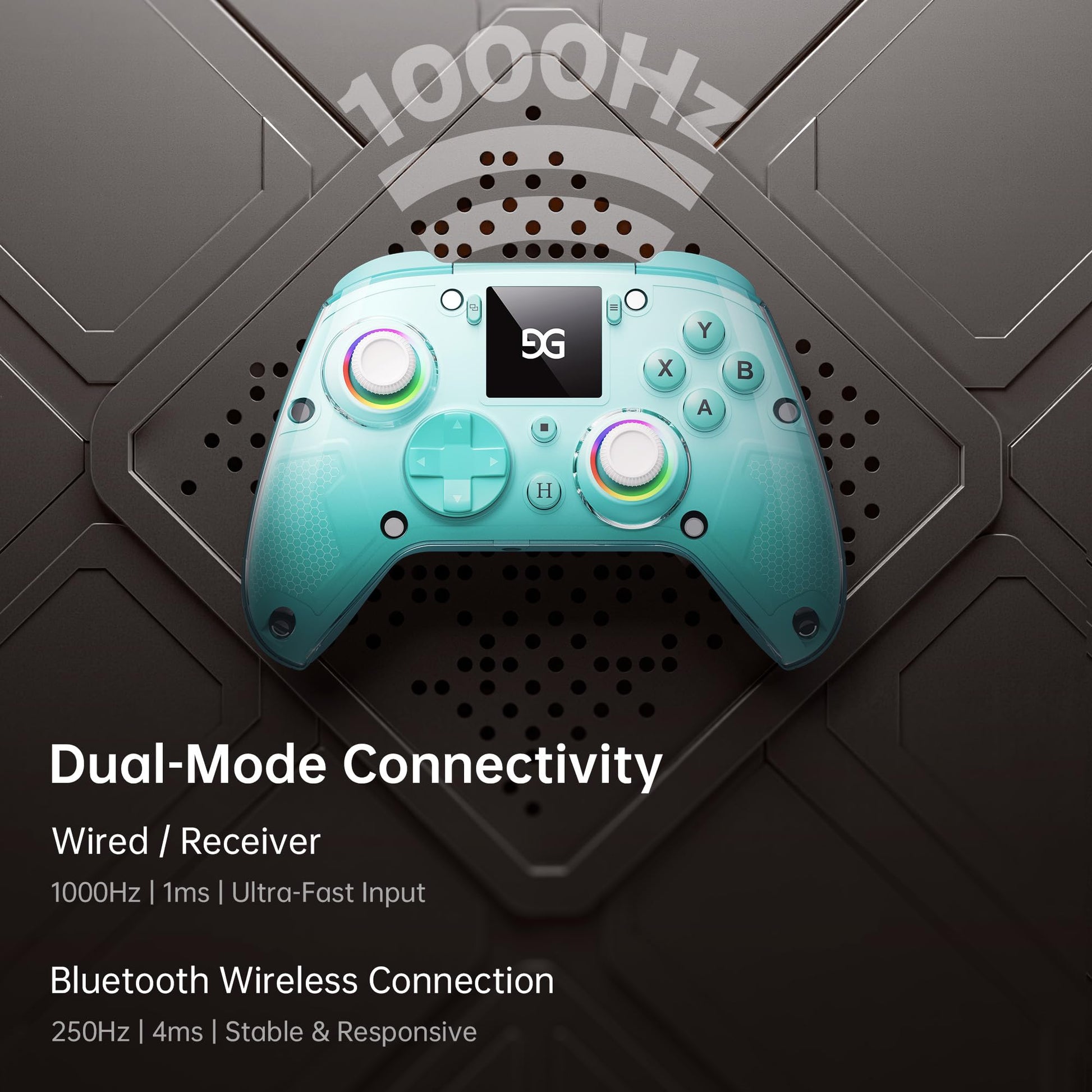 GUSGU G7 Wireless Gaming Controller with Interactive Screen, 1000Hz Polling Rate, Hall Joysticks & Triggers, 4 Programmable Buttons, Compatible with PC, Switch1, PS4, iOS, Android, Red - TechNova