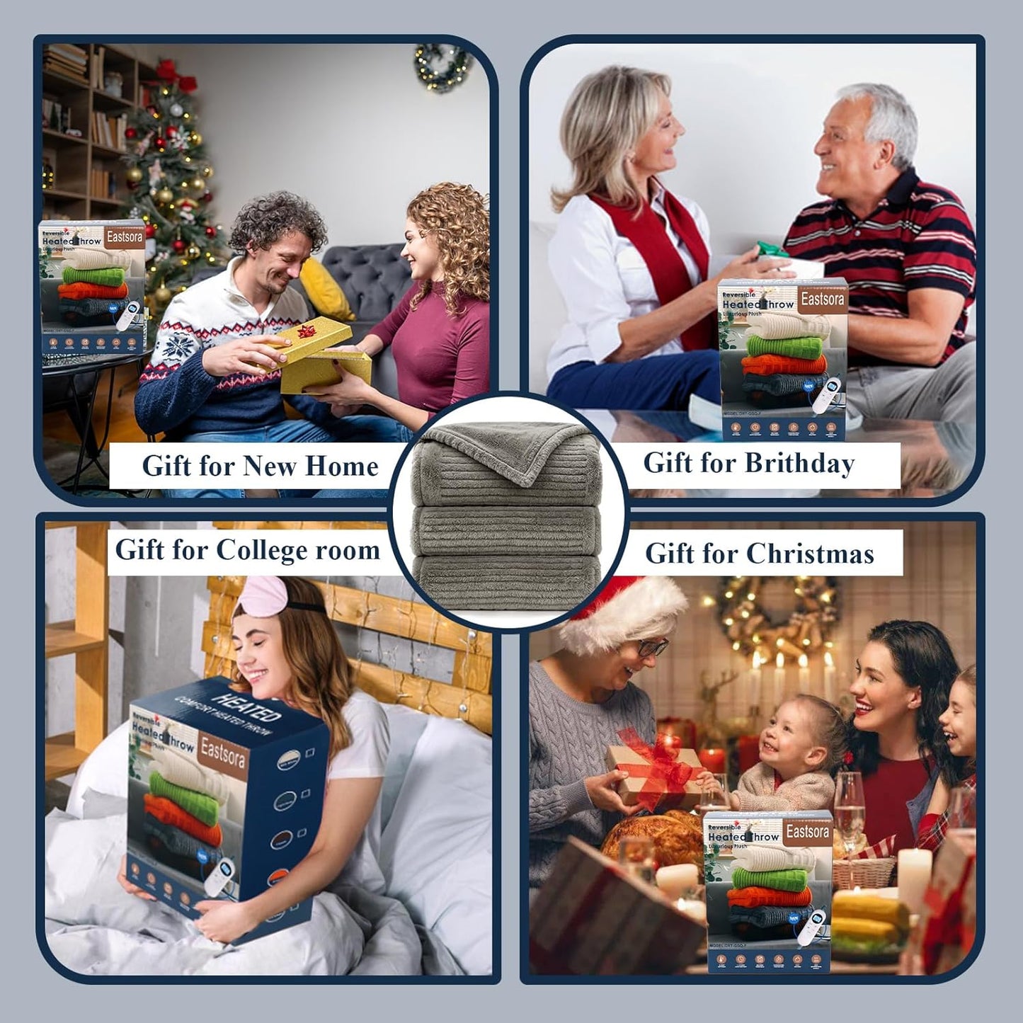 Heated Blanket Electric Throw, 50"X60" Heating Blanket Waffle with 12 Heat Levels, Fast Heating Blanket with 1 - 12 Timer, Overheat Protection with ETL & FCC for Bed Home Office Sofa (Light Gray） - TechNova