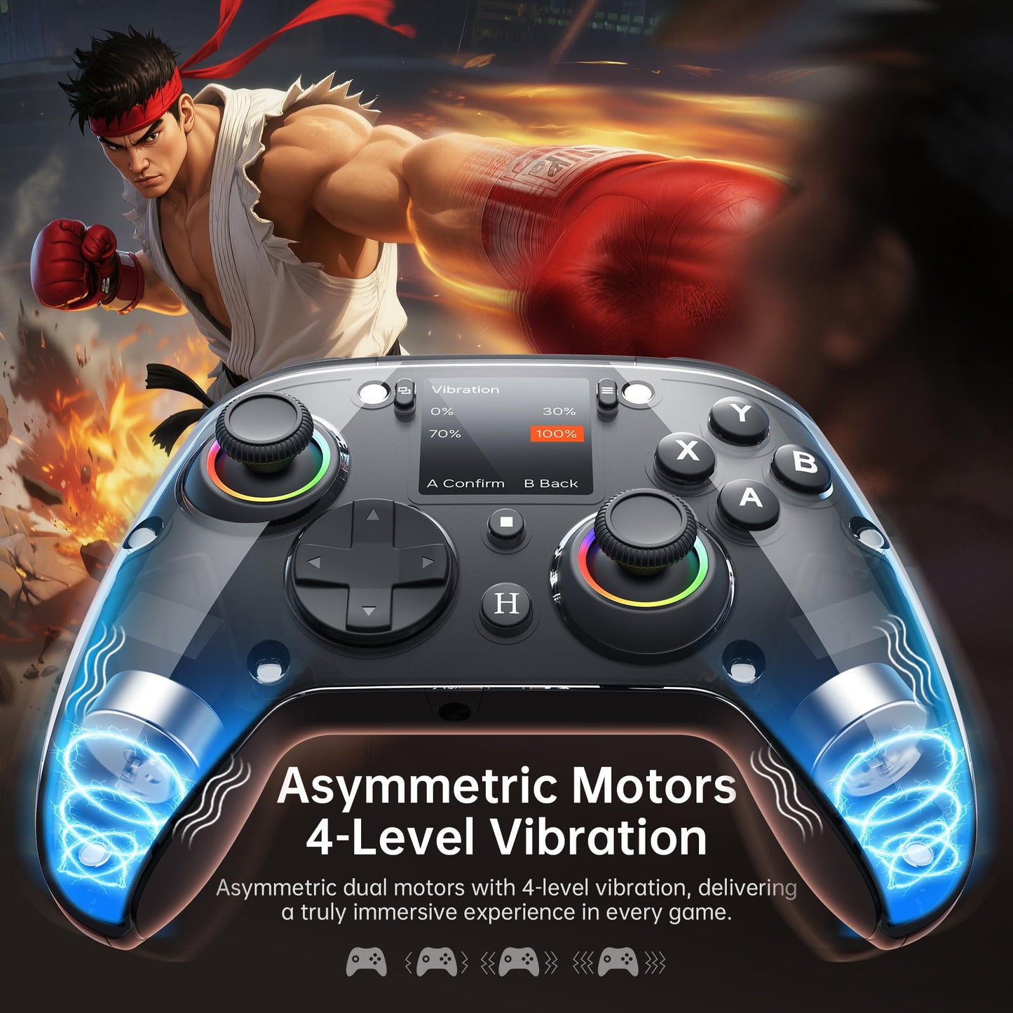 GUSGU G7 Wireless Gaming Controller with Interactive Screen, 1000Hz Polling Rate, Hall Joysticks & Triggers, 4 Programmable Buttons, Compatible with PC, Switch1, PS4, iOS, Android, Red - TechNova