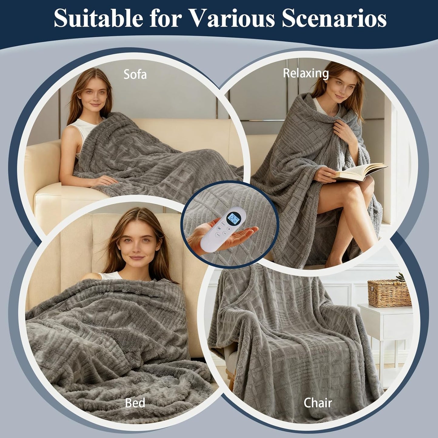 Heated Blanket Electric Throw, 50"X60" Heating Blanket Waffle with 12 Heat Levels, Fast Heating Blanket with 1 - 12 Timer, Overheat Protection with ETL & FCC for Bed Home Office Sofa (Light Gray） - TechNova