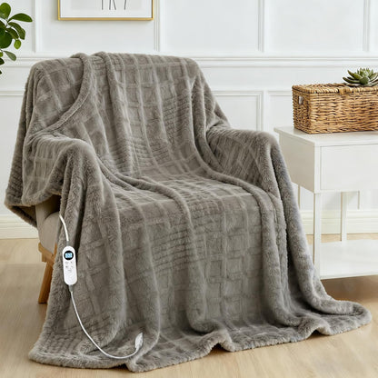 Heated Blanket Electric Throw, 50"X60" Heating Blanket Waffle with 12 Heat Levels, Fast Heating Blanket with 1 - 12 Timer, Overheat Protection with ETL & FCC for Bed Home Office Sofa (Light Gray） - TechNova