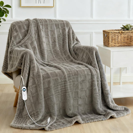 Heated Blanket Electric Throw, 50"X60" Heating Blanket Waffle with 12 Heat Levels, Fast Heating Blanket with 1 - 12 Timer, Overheat Protection with ETL & FCC for Bed Home Office Sofa (Light Gray） - TechNova