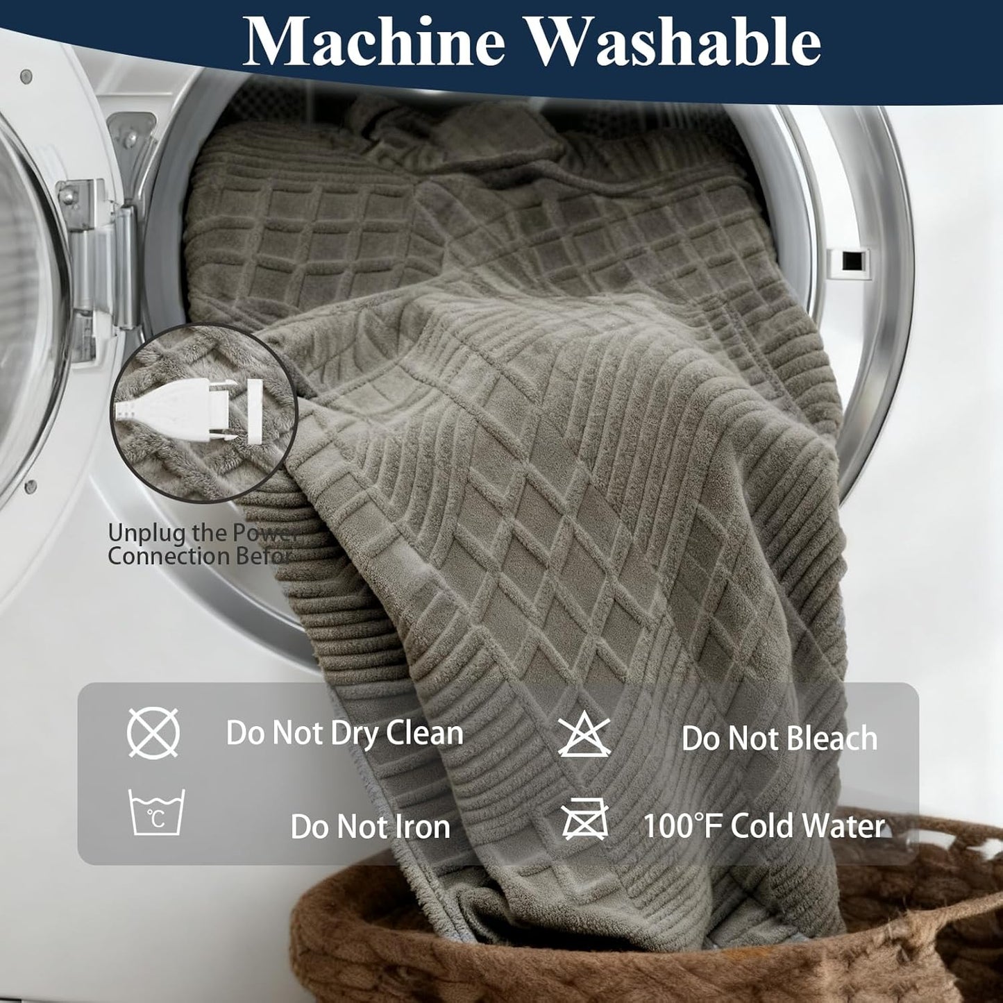 Heated Blanket Electric Throw, 50"X60" Heating Blanket Waffle with 12 Heat Levels, Fast Heating Blanket with 1 - 12 Timer, Overheat Protection with ETL & FCC for Bed Home Office Sofa (Light Gray） - TechNova