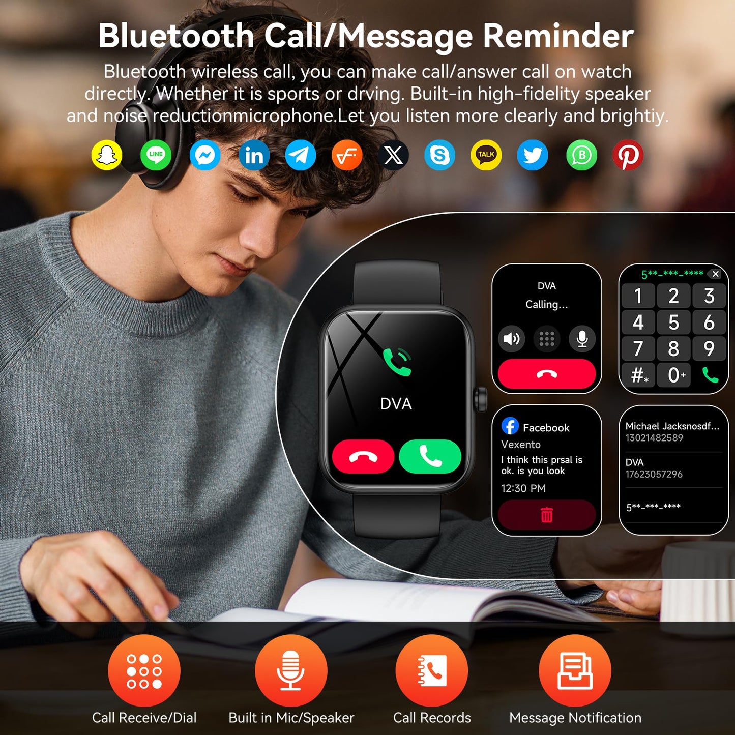 ‌Smart Watch with Alexa Built - in, 1.83" HD Touchscreen, Bluetooth Calling, Fitness Tracker, Running Coach, Sleep Coaching, 120+ Sport Modes, IP68 Waterproof, Heart Rate for iPhone Android (Black) - TechNova