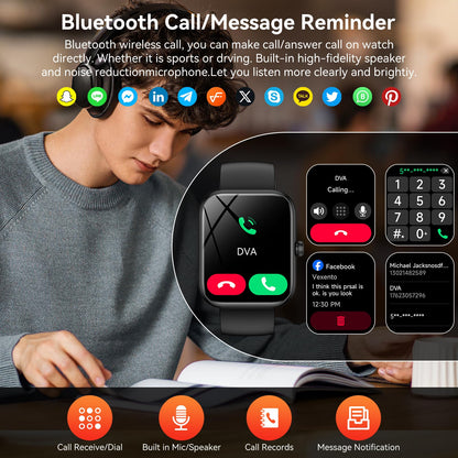 ‌Smart Watch with Alexa Built - in, 1.83" HD Touchscreen, Bluetooth Calling, Fitness Tracker, Running Coach, Sleep Coaching, 120+ Sport Modes, IP68 Waterproof, Heart Rate for iPhone Android (Black) - TechNova