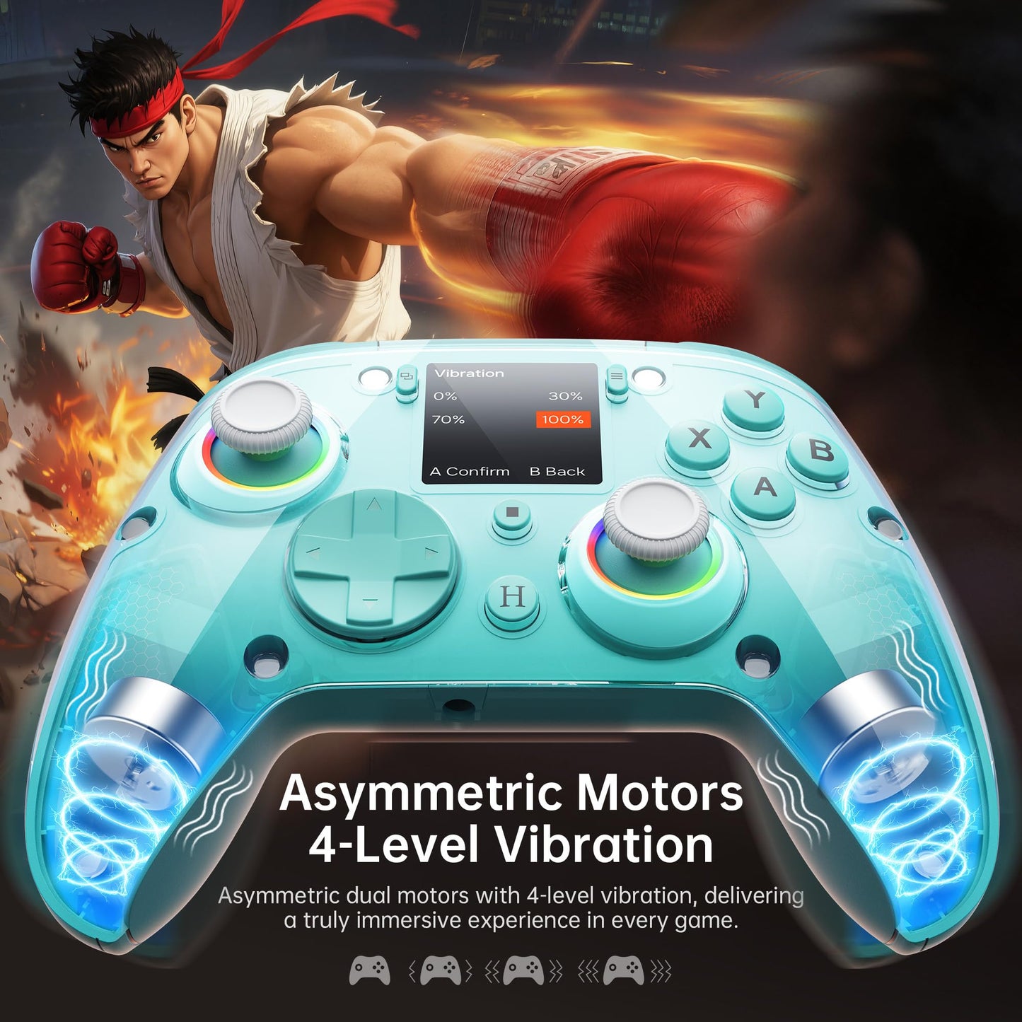 GUSGU G7 Wireless Gaming Controller with Interactive Screen, 1000Hz Polling Rate, Hall Joysticks & Triggers, 4 Programmable Buttons, Compatible with PC, Switch1, PS4, iOS, Android, Red - TechNova