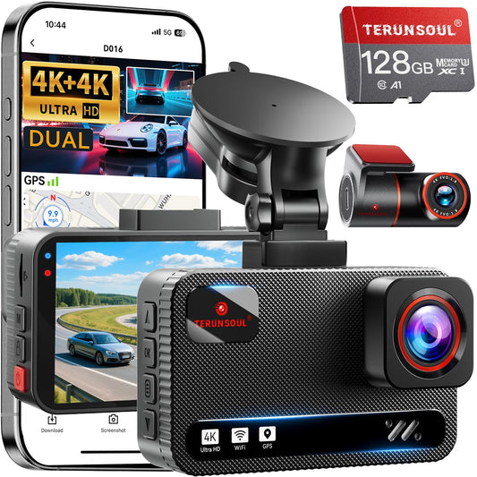 4K+4K Dash Cam Front and Rear, Free 128GB Card Included, 5.8GHz WiFi Dash Camera for Cars, Built - in GPS, G - Sensor, 170°Wide Angle, 3" IPS Screen, 24H Parking Mode, Support 512GB Max - TechNova