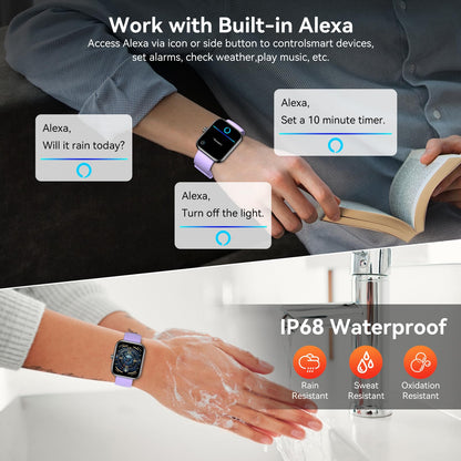 ‌Smart Watch with Alexa Built - in, 1.83" HD Touchscreen, Bluetooth Calling, Fitness Tracker, Running Coach, Sleep Coaching, 120+ Sport Modes, IP68 Waterproof, Heart Rate for iPhone Android (Black) - TechNova
