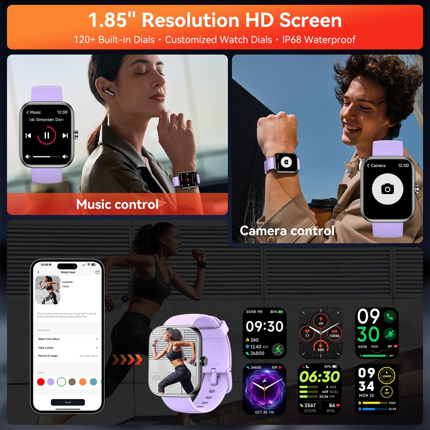 ‌Smart Watch with Alexa Built - in, 1.83" HD Touchscreen, Bluetooth Calling, Fitness Tracker, Running Coach, Sleep Coaching, 120+ Sport Modes, IP68 Waterproof, Heart Rate for iPhone Android (Black) - TechNova
