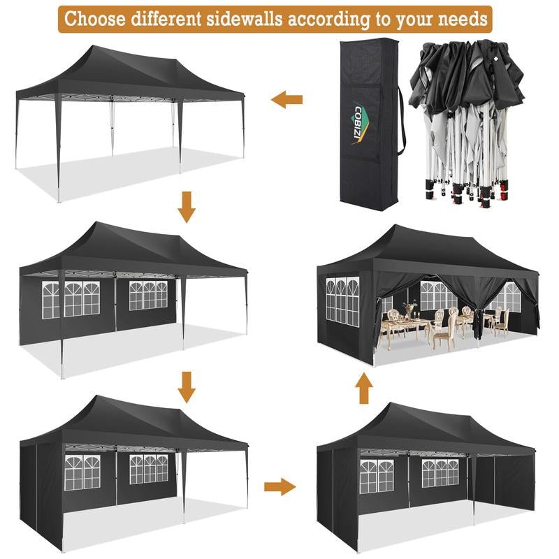 COBIZI 10X20 Pop up Outdoor Commercial Party Tent, Waterproof with 6 Sidewalls, Luxury Camping Tent for Adults,Springtok - TechNova