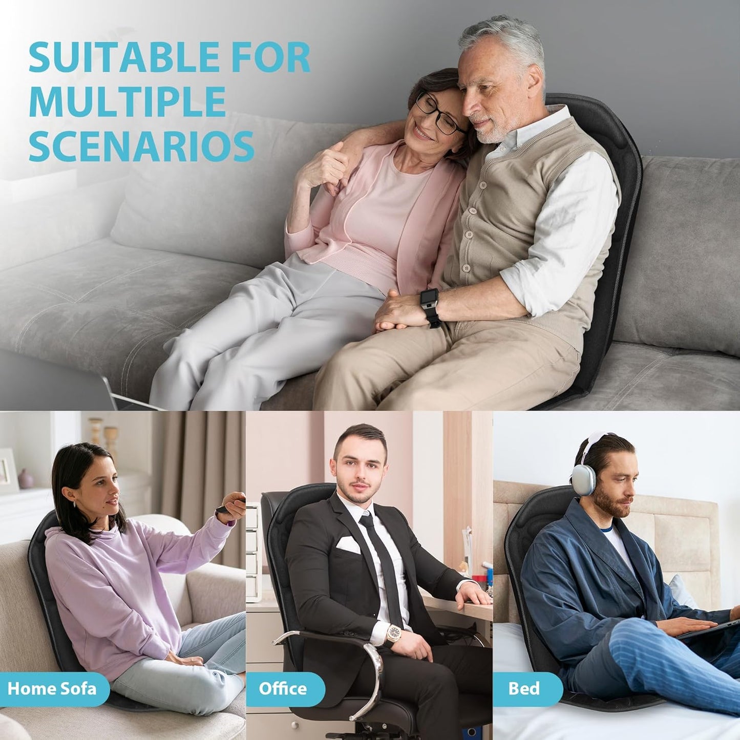 Heated Back Massager Chair Pad - 4 Vibrations, 2 Heat Levels, Pain Relief. Perfect Christmas Gift! - TechNova