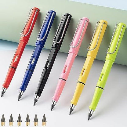 6 Pcs Everlasting Pencil, Infinity Magic Forever Pencils with Eraser, Reusable Cute Inkless Eternal Pencil for Kids Writing, Sketching, Drawing - TechNova